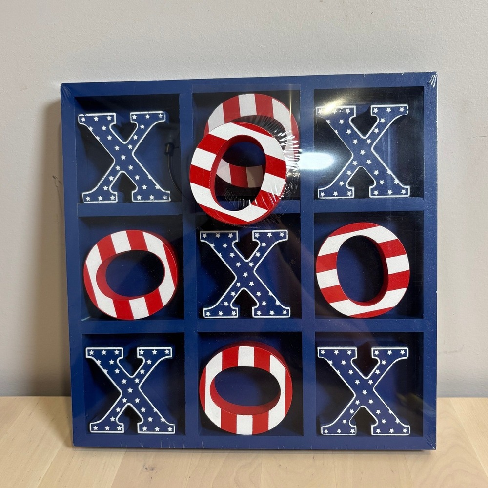 Ashland Patriotic Tic Tac Toe Game Red White Blue Stars Stripes Americana Decor